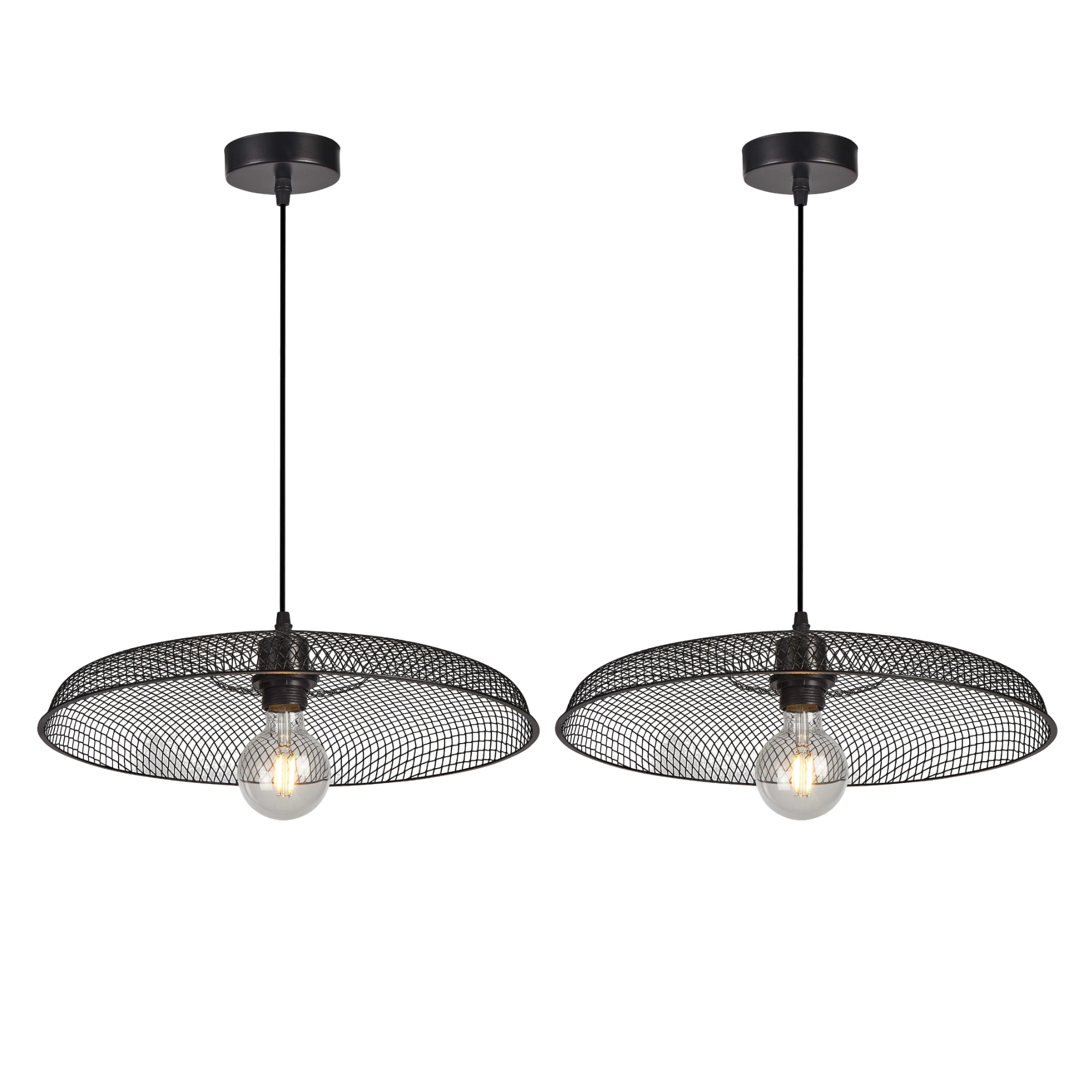 First Choice Lighting Set of 2 Cassidy - Large Black Mesh Ceiling Pendant Lights