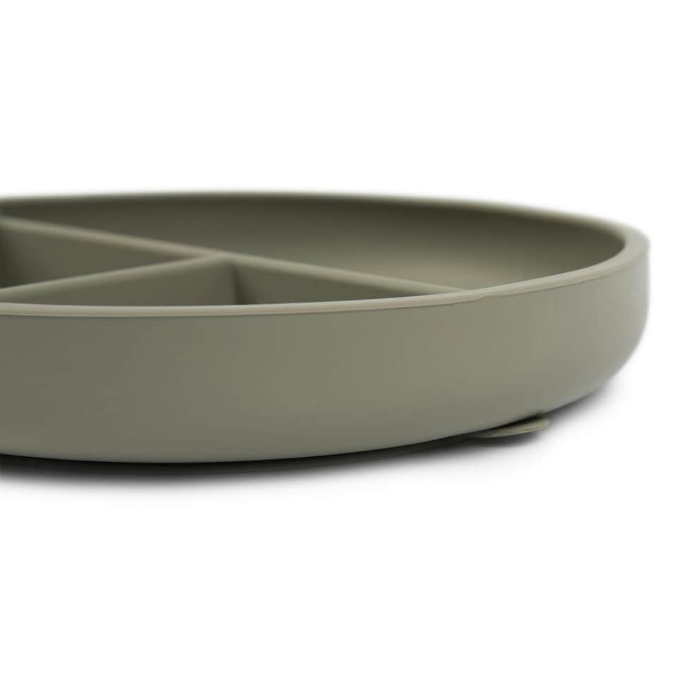 image 1 of Tiny Dining Baby Divided Silicone Suction Plate - Silver Sage Green