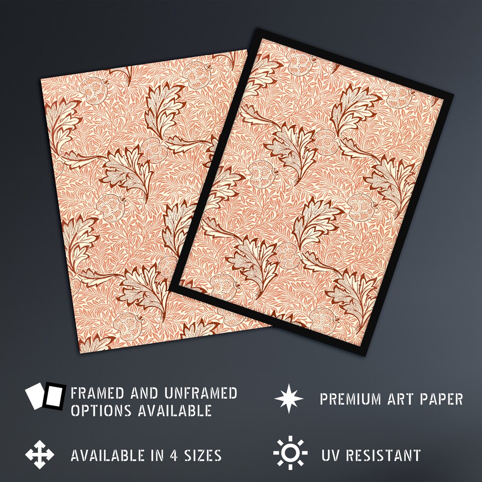 image 1 of Apple and Leaves Pattern Vintage Wall Art Print William Morris 18x24"