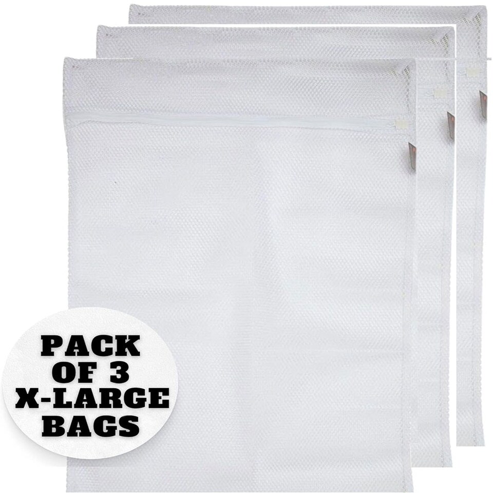 image 1 of 3 x Extra Large Size Net Washing Bags for Laundry with Strong Zip – 75cms x 50cms ( 29" x 20" ) White
