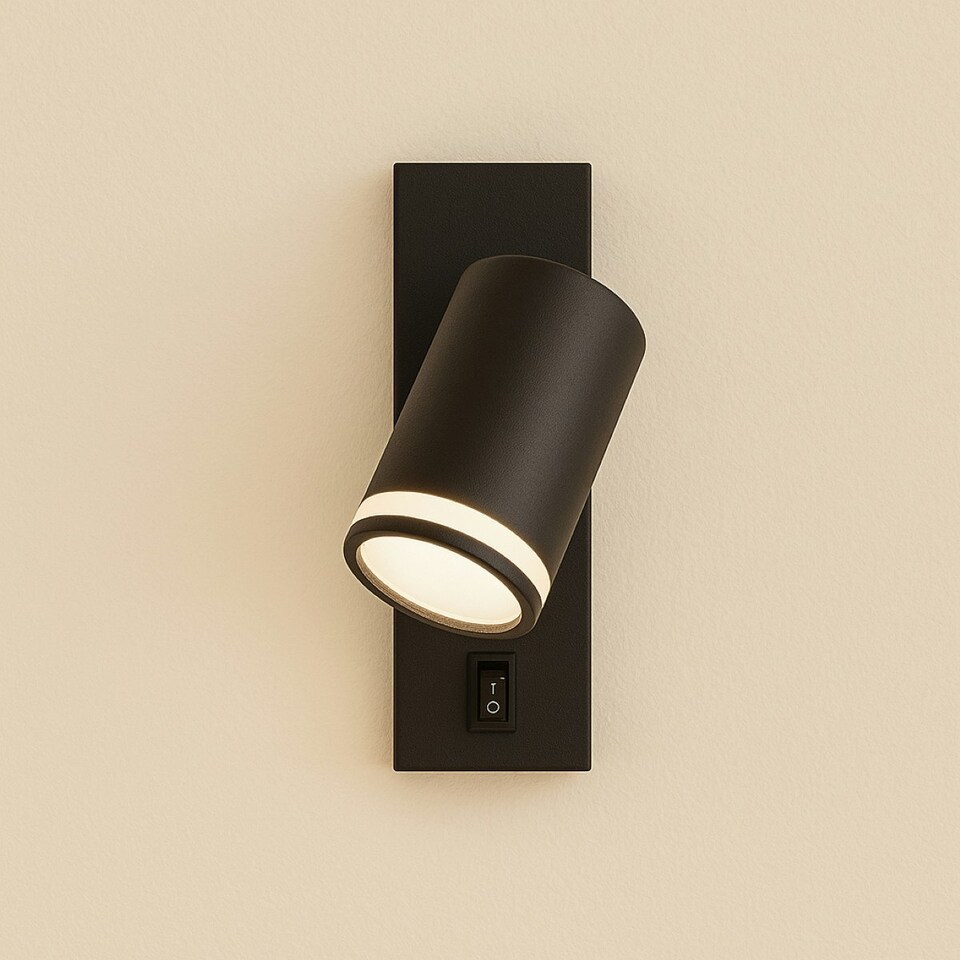 image 1 of CGC BELLA Black GU10 Wall Light Halo Reflector With On/Off Switch Black