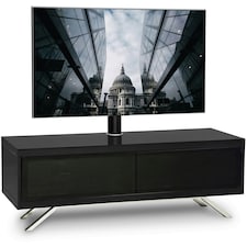 MDA Designs TUCANA 1200 HYBRID Black TV Cabinet BeamThru Remote-Friendly Doors up to 60" Flat Screen TVs with Mounting Arm Black