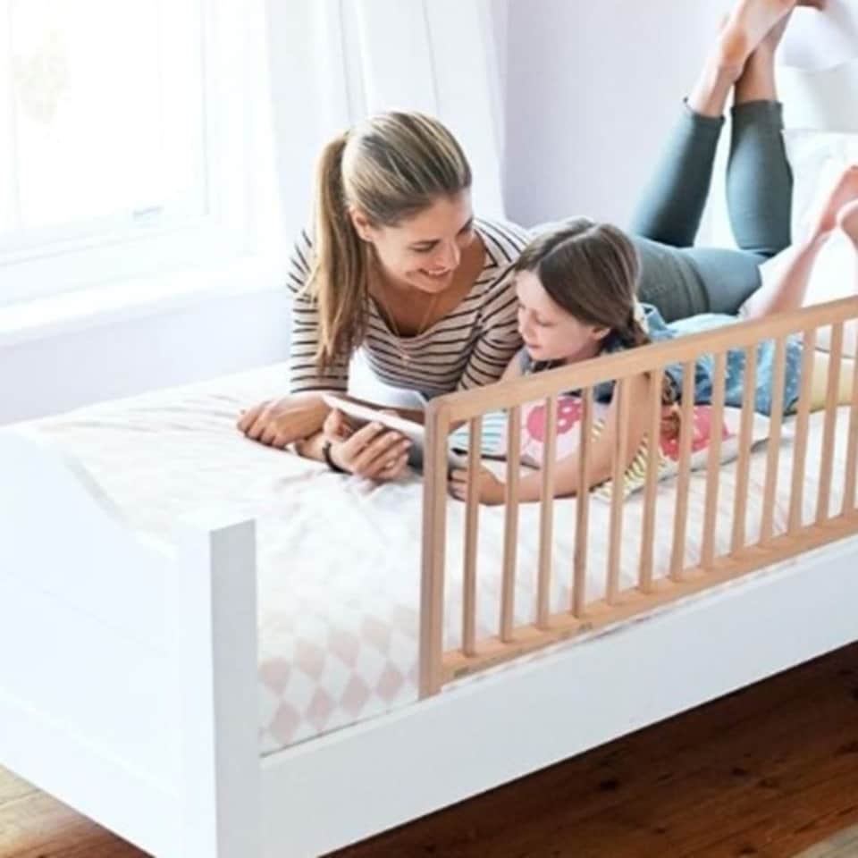 image 1 of Safetots Extra Wide Extra Tall Wooden Bed Guard, Natural, 60cm High x 140cm Wide, Toddler Bedrail for Safety