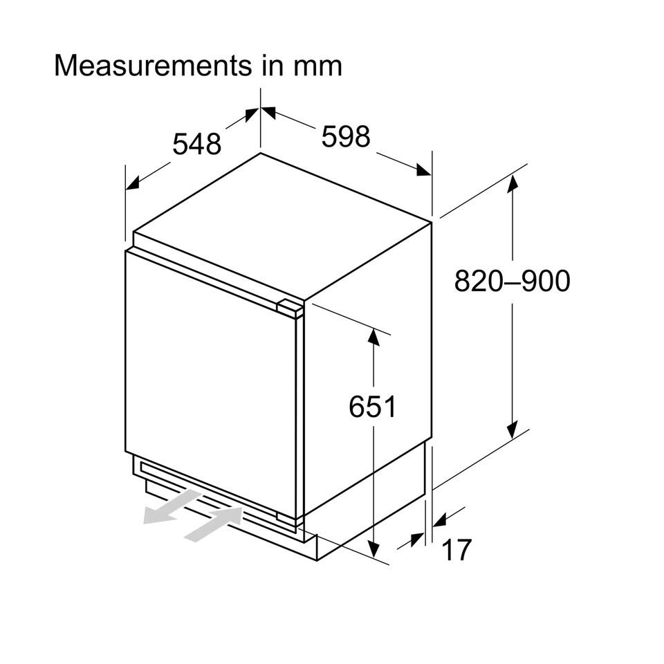 image 1 of Bosch Integrated Under Counter Fridge, Fixed Door Hinge, 134 Litre, 60cm - KUR21VFE0G