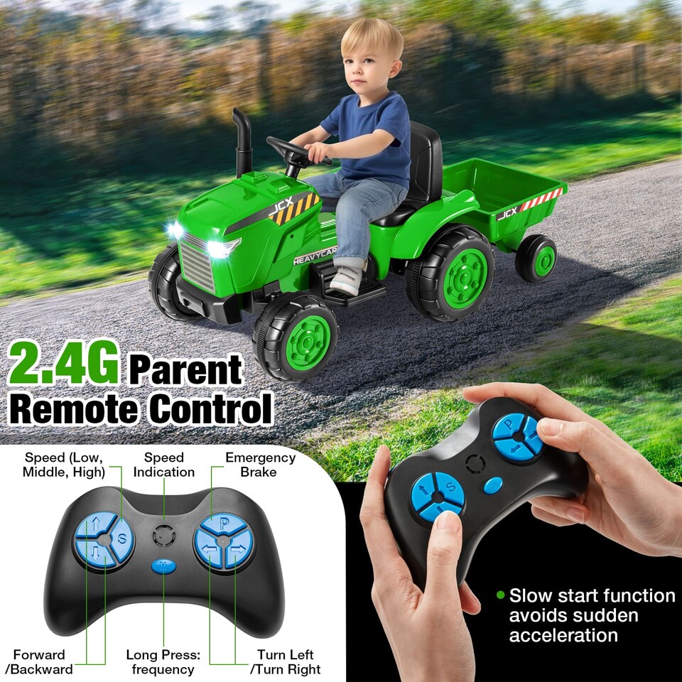 image 1 of COSTWAY 12V Kids Ride On Tractor 2-in-1 Electric Toy Green