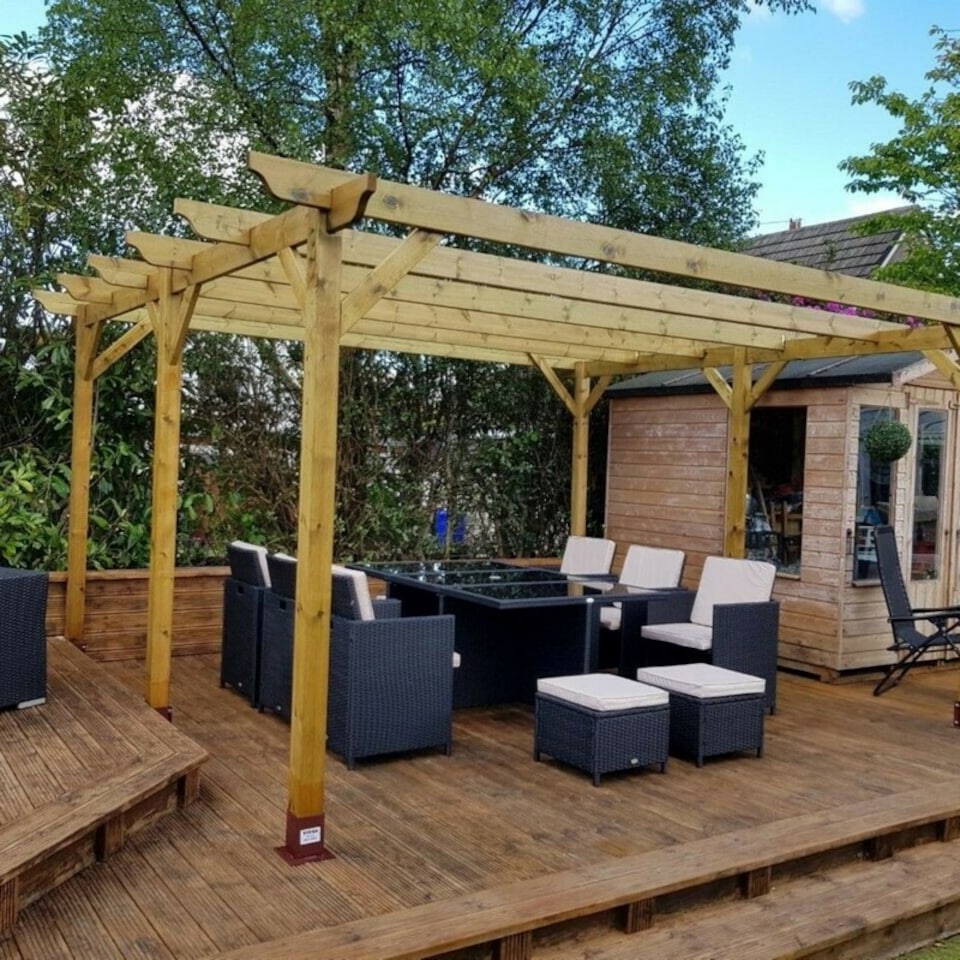 image 1 of Garden Pergola 6 Posts - Wood - L240 x W600 x H270 cm - Light Green
