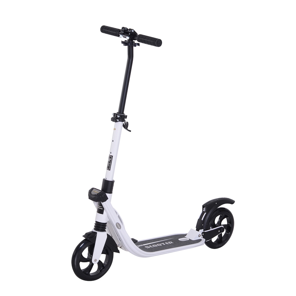 image 1 of HOMCOM Folding Kick Scooter Hight-Adjustable Urban Scooter with Rear Brake, Double Shock Absorption System & 2 Big Wheels, For 14 older Teens Adult, White