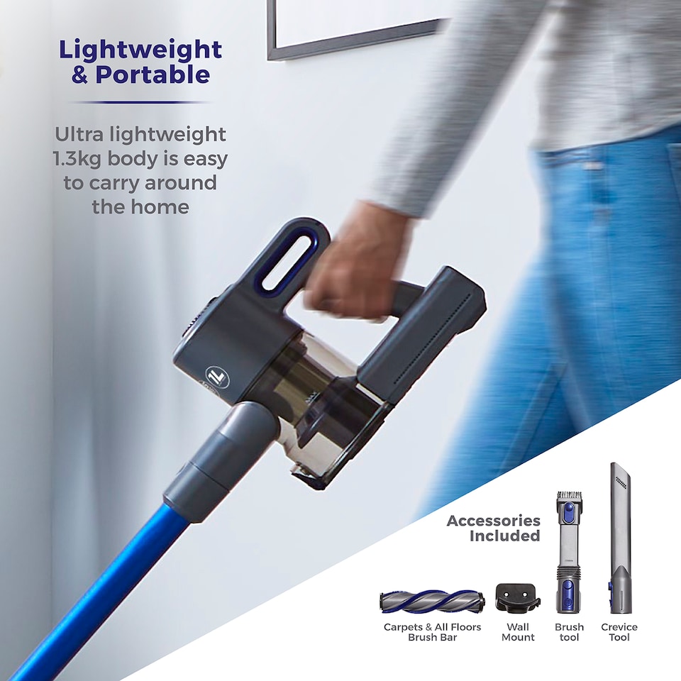 image 1 of Tower VL30 Cordless 3-in-1 Vacuum Cleaner with HEPA Filter, 1L, 150W, 22.2V, Blue & Grey, T513003
