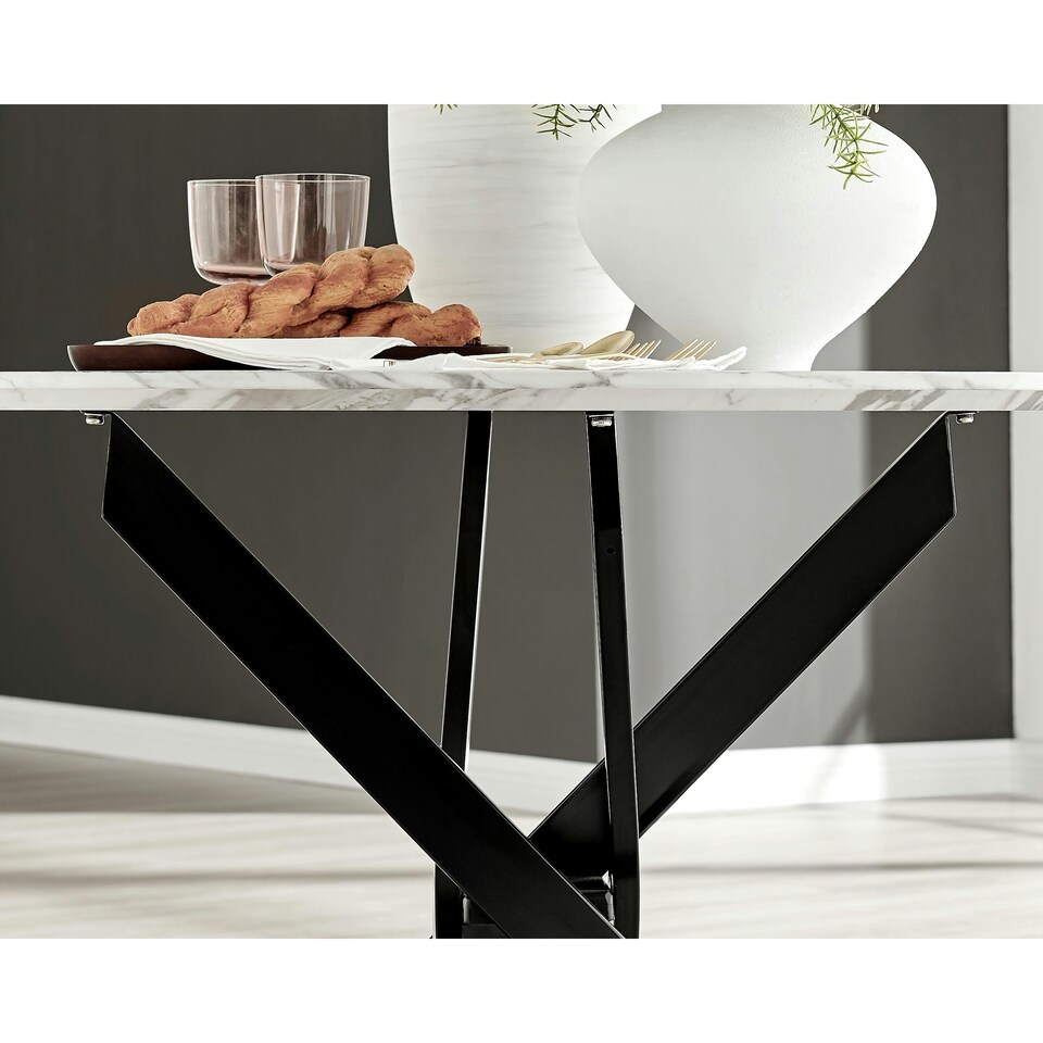 image 1 of Furniturebox Novara 100cm White Marble Effect Black Leg Table