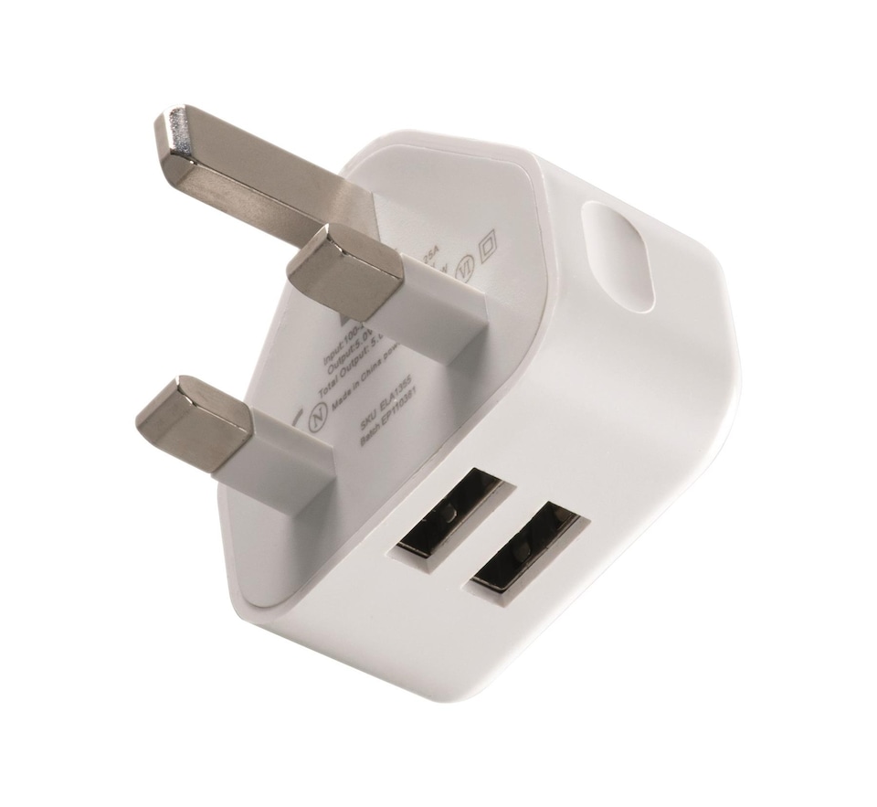 image 1 of Daewoo 2.1A Dual USB Mains Charger Plug Adaptor White