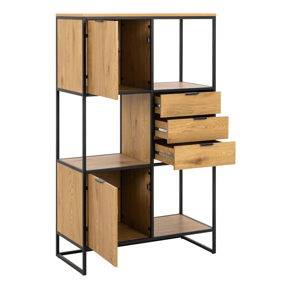 image 1 of Swindon Bookcase with 2 Doors, 3 drawers and 1 Shelves in Black