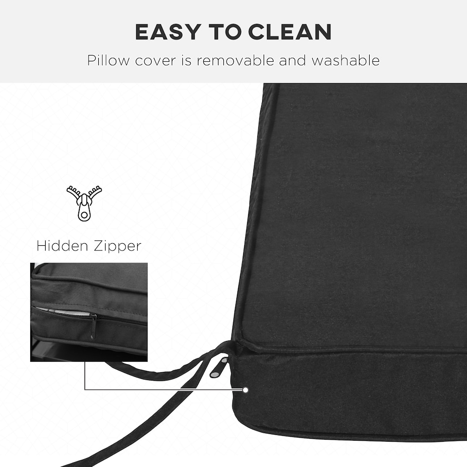 image 1 of Outsunny Garden Bench Cushion 2 Seater Seat Pad Indoor& Outdoor Use Black | Black | Black | 120 x 50 x 8 cm