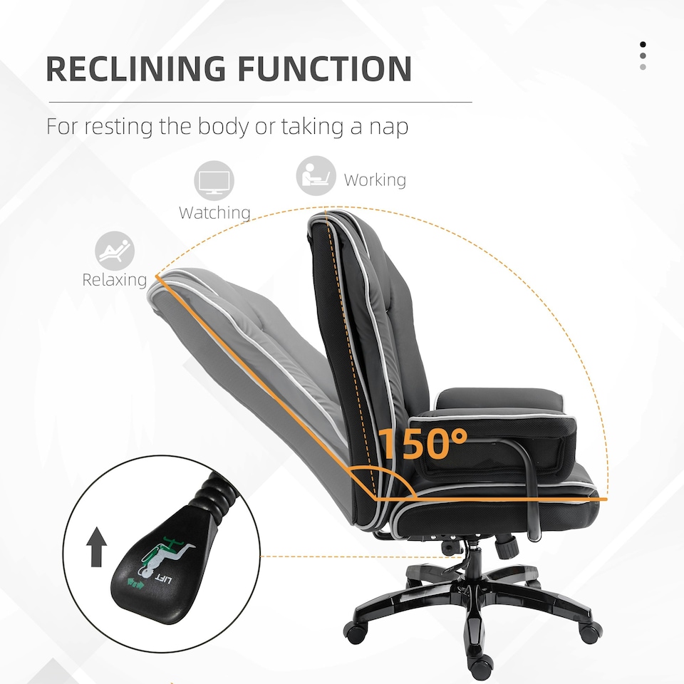 image 1 of Vinsetto High Back Office Chair with Height Adjustable, Reclining, Black