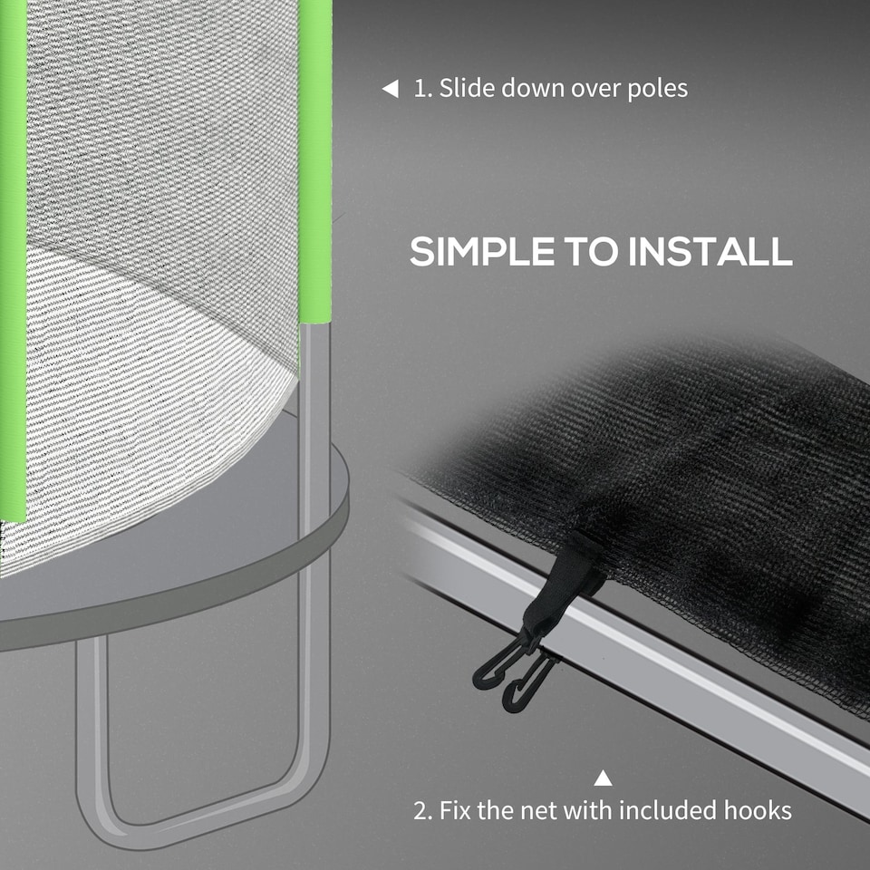 image 1 of SPORTNOW 8ft Trampoline Net Replacement with 6 Plastic Pole Covers, Weather-Resistant Trampoline Netting Replacement with Zipped Entrance, Poles Not Included