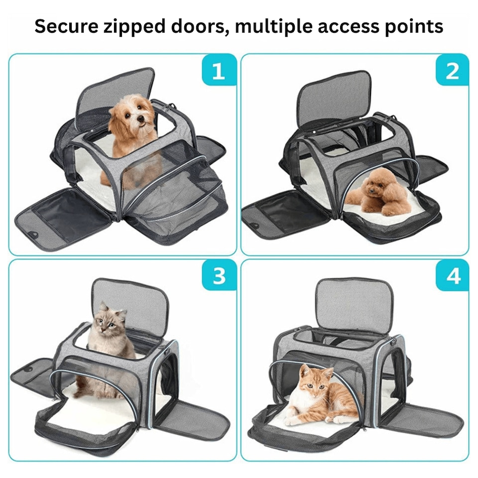 image 1 of Expandable Cat & Dog Carrier Bag - Airline Approved Pet Travel Bag with Mesh Windows - Soft-Sided Portable Cat Carrier