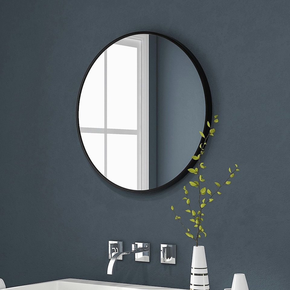 image 1 of HOMCOM Round Bathroom Mirror, Modern Wall Mirror Aluminium Frame, 70 x 70cm