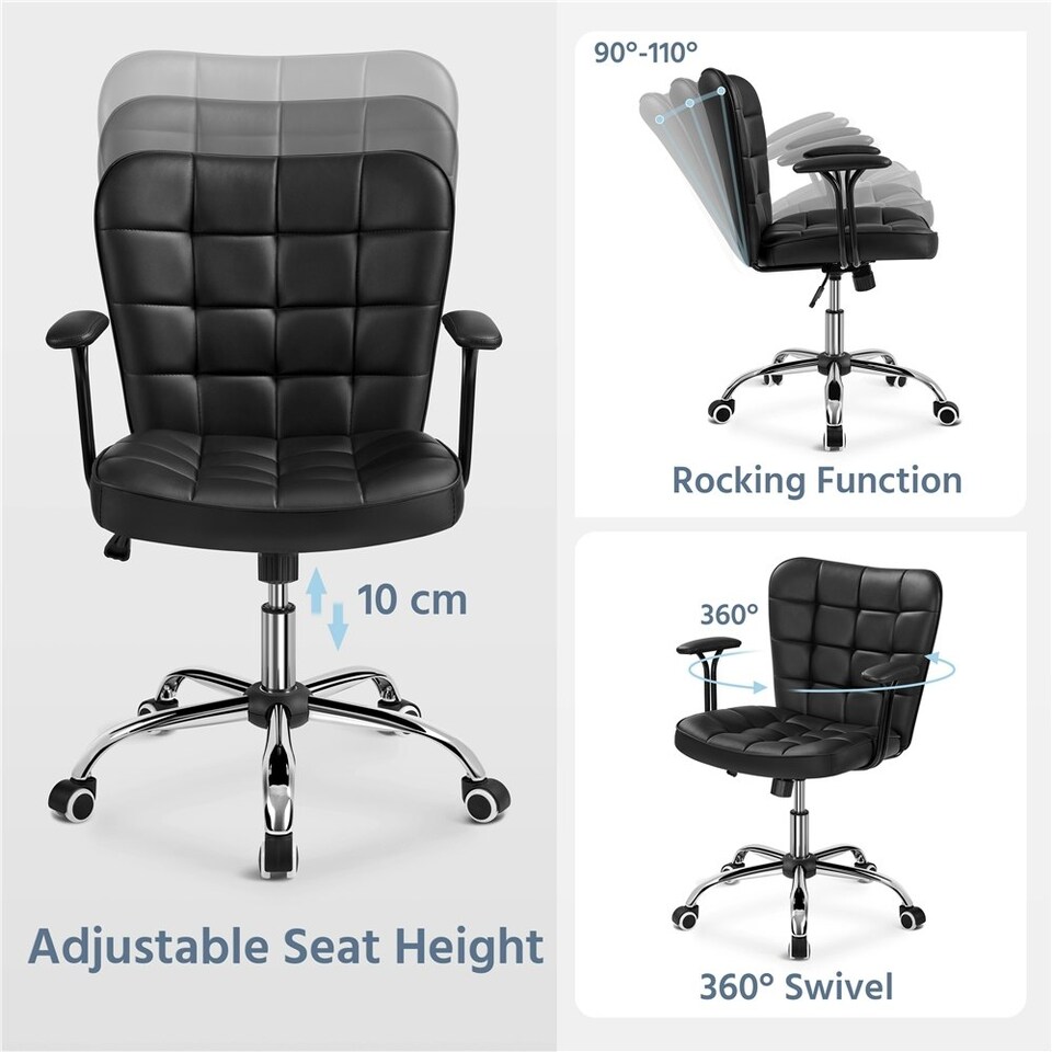 image 1 of Yaheetech Mid-Back PU Leather Office Task Chair with Rolling Wheels | Black
