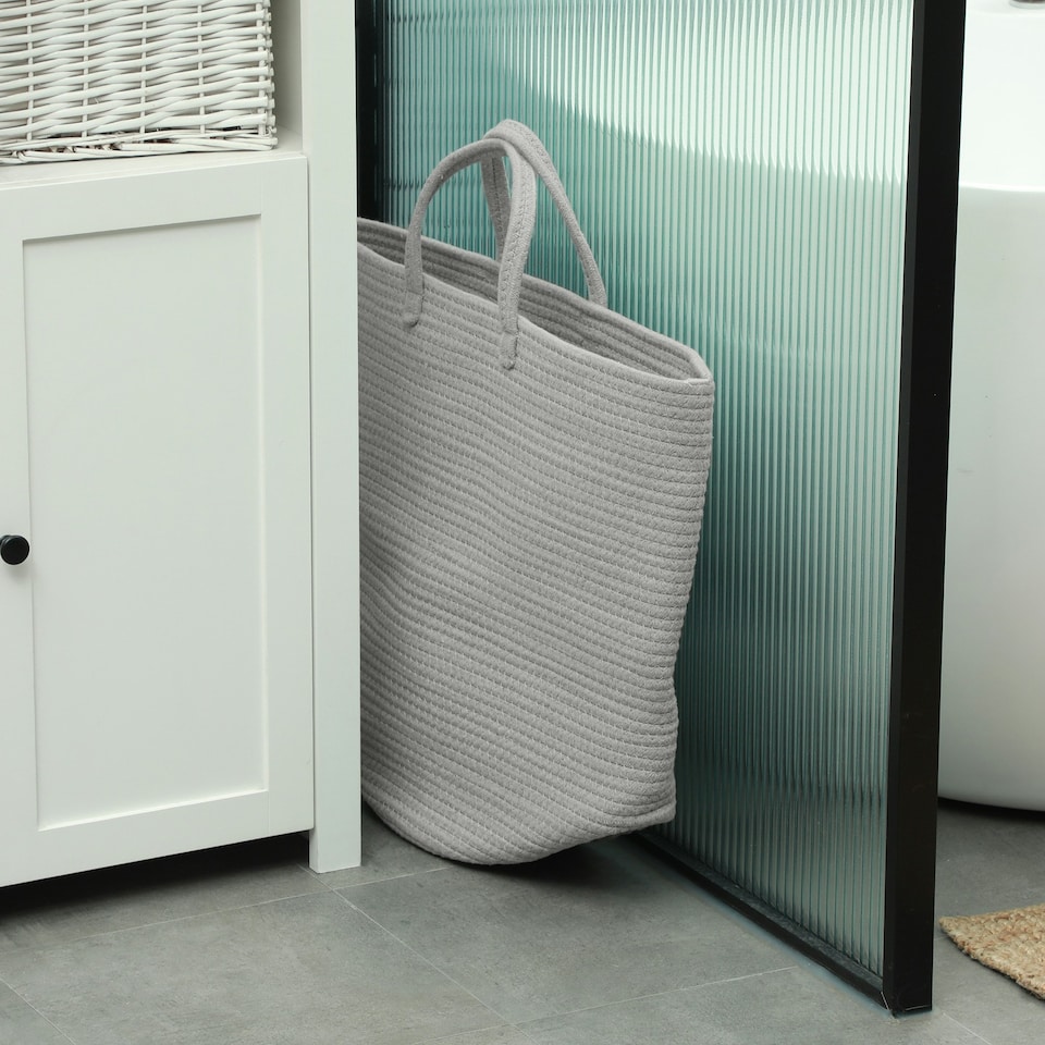 image 1 of HOMCOM 36L Cotton Rope Laundry Basket with Handles for Pillows Clothes Grey