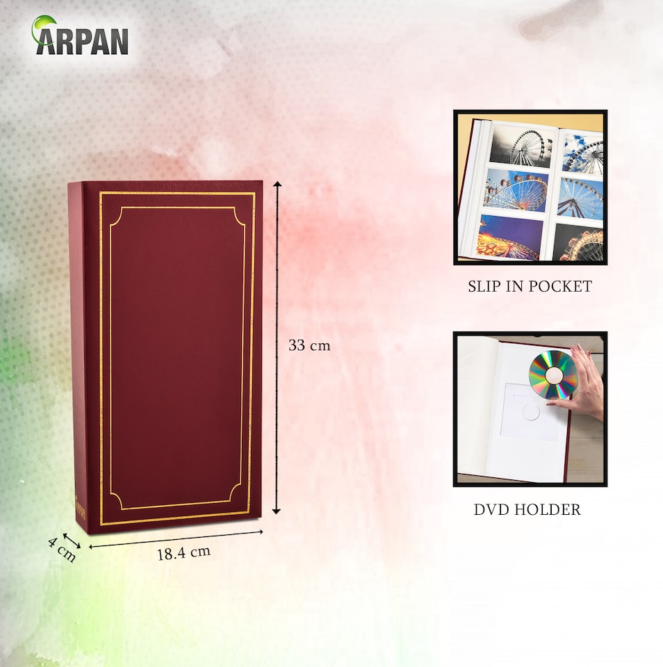 image 1 of ARPAN Slip In Case Photo Album for 300 Photos 6"x4" (10x15cm) with CD/DVD Pocket – Large Hardcover Picture Storage Album
