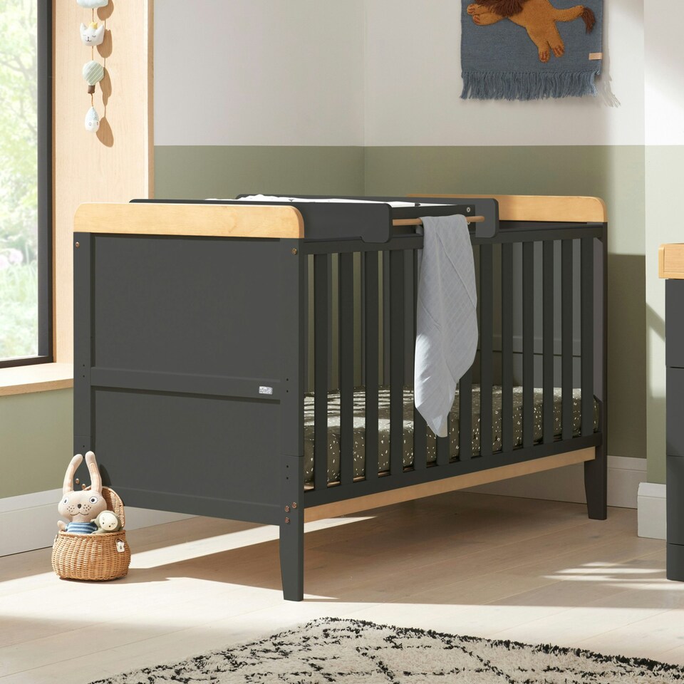 image 1 of Tutti Bambini Rio Cot Bed with Cot Top Changer & Mattress - Slate Grey/Oak