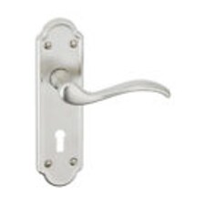 Lisbon Metal Lever Latch Door Handles Set Round Rose Internal & External | Silver | Satin Nickel Keyhole