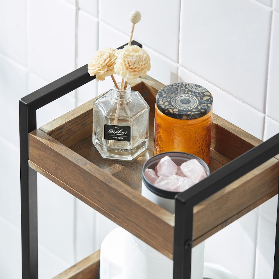 image 1 of SoBuy 3-Tier Slim Bathroom Storage Cabinet, Brown & Black, 11.0x7.9x29.1 in, 4 kg - FRG226-F
