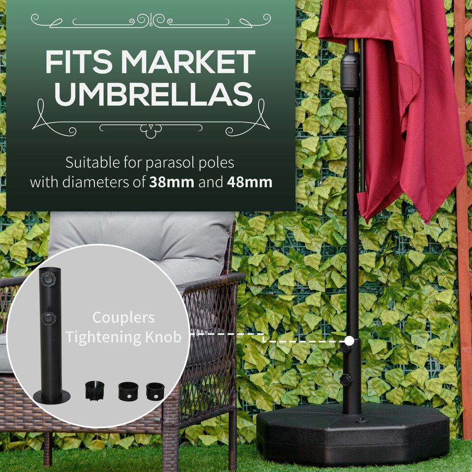 image 1 of Outsunny Garden Parasol Base Stand Up to 28kg Water or 40kg Sand Filled, Black | Black | Black