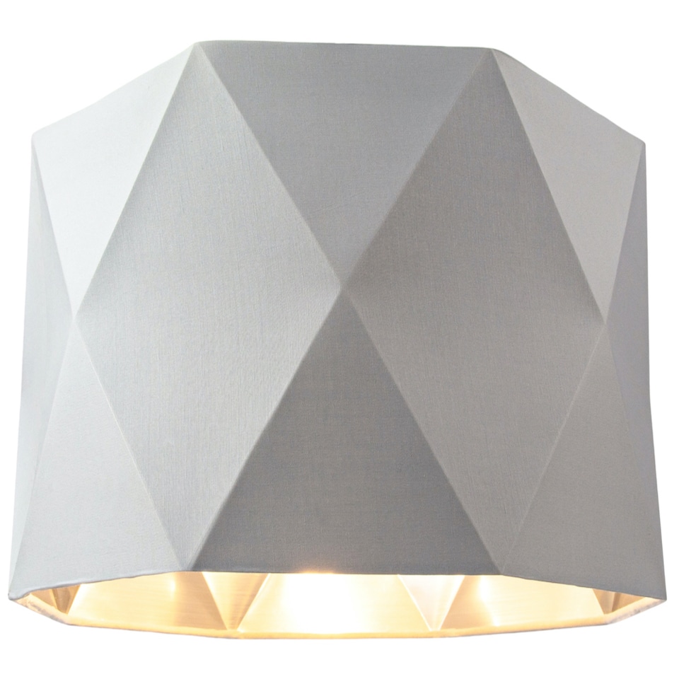 image 1 of Grey Cotton 12 Inch Geometric Shade with Inner Brushed Silver Metal Effect Lining | Grey