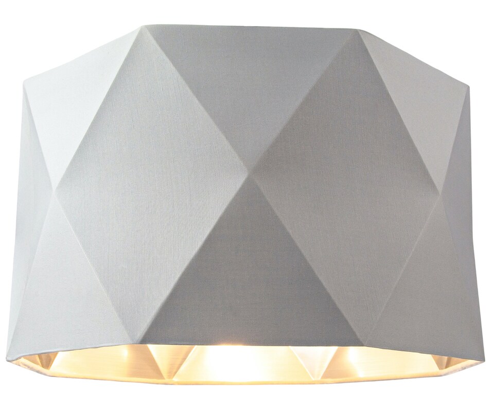 image 1 of Grey Cotton 12 Inch Geometric Shade with Inner Brushed Silver Metal Effect Lining | Grey