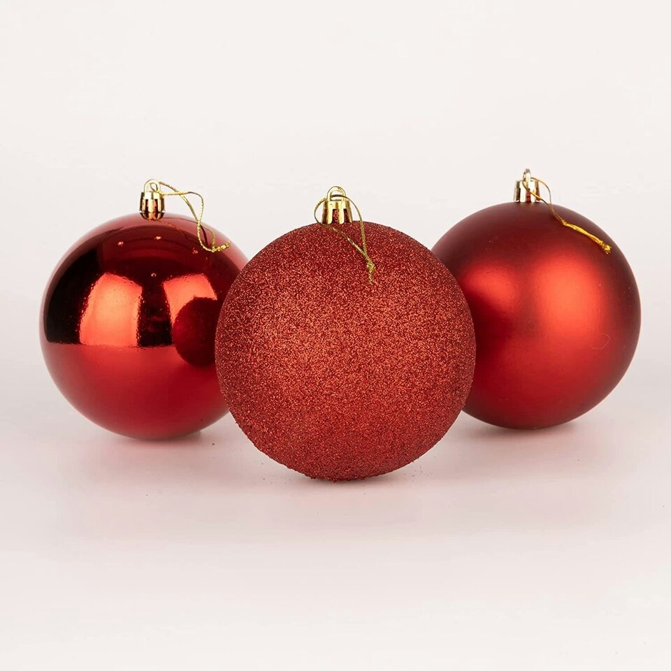 image 1 of 10cm/6Pcs Christmas Baubles Shatterproof Red,Tree Decorations