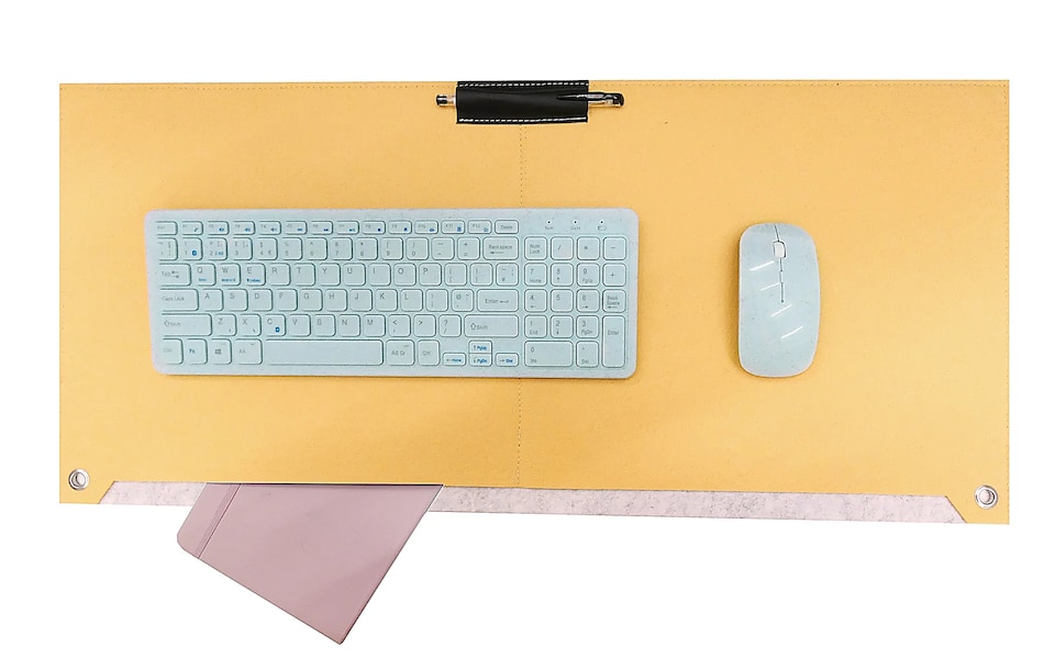 image 1 of Accuratus Felt Full Desk Mouse Pad with Pen & Paper Compartment - Yellow and Grey