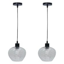 First Choice Lighting Set of 2 Bradson Clear Swirl Glass with Black Pendant Fittings Black | Clear
