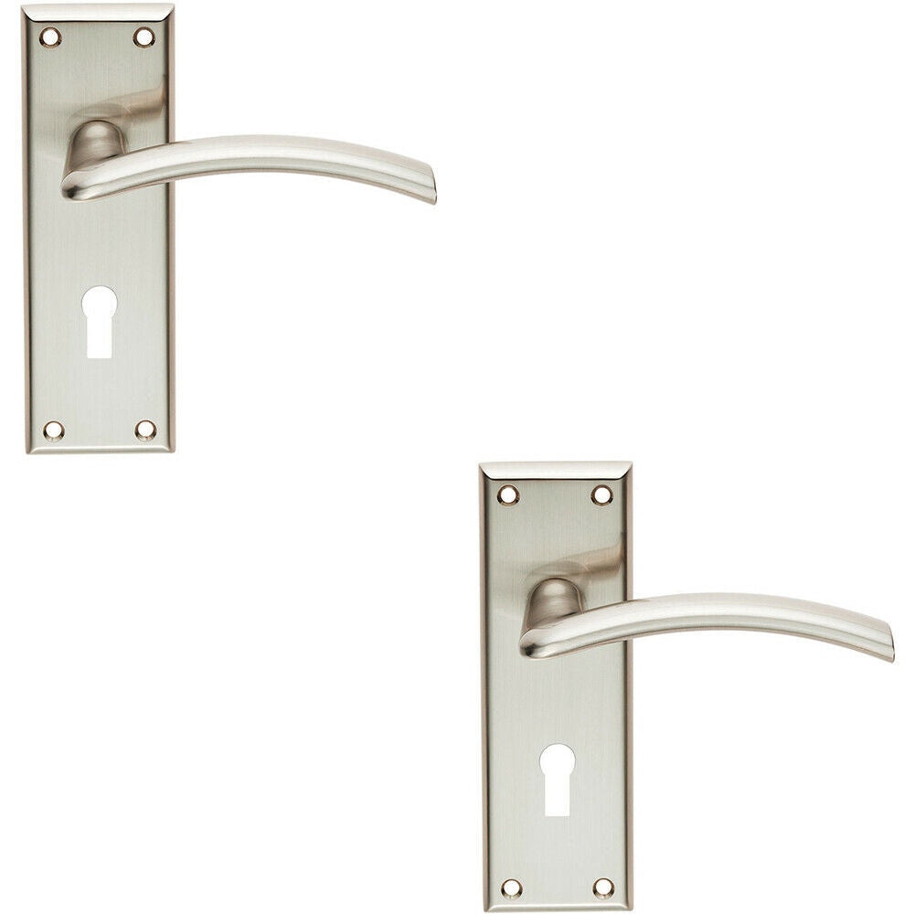 Loops 2x PAIR Arched Lever on Lock Backplate Door Handle 150 x 50mm Satin Nickel in Metallics
