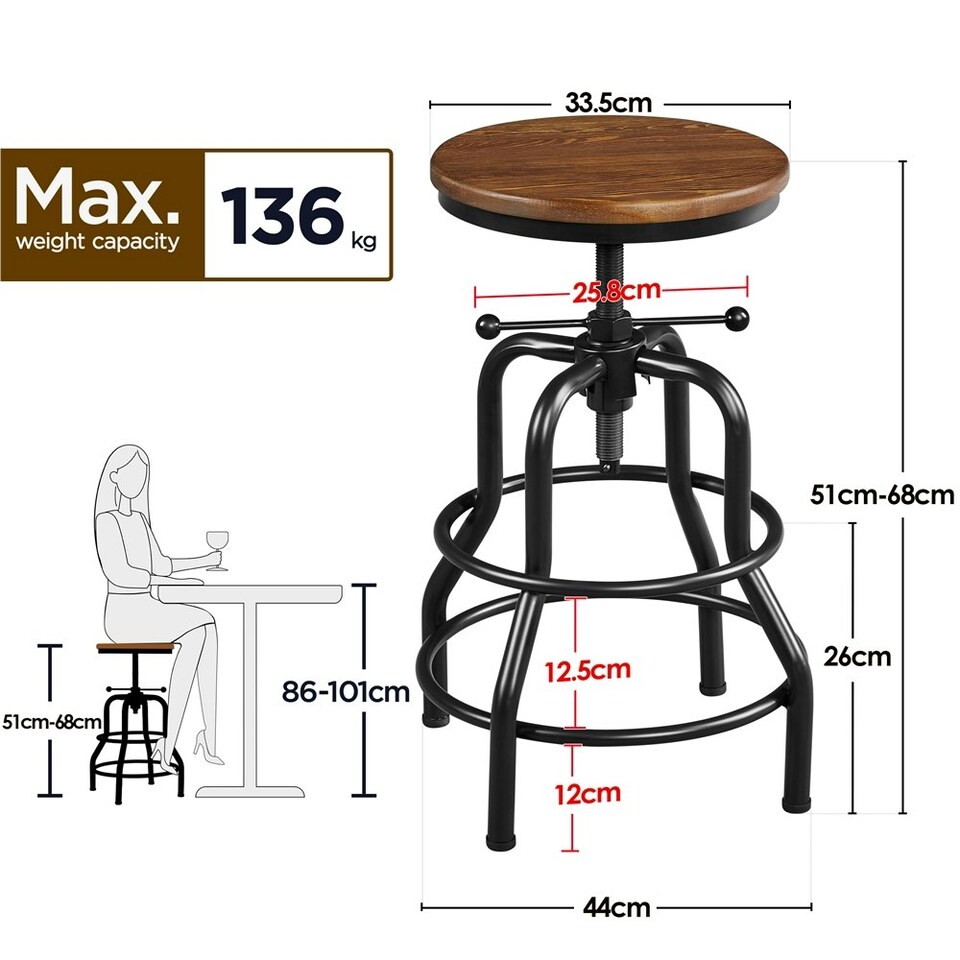 image 1 of Yaheetech Vintage Industrial Bar Stool Brown Brown