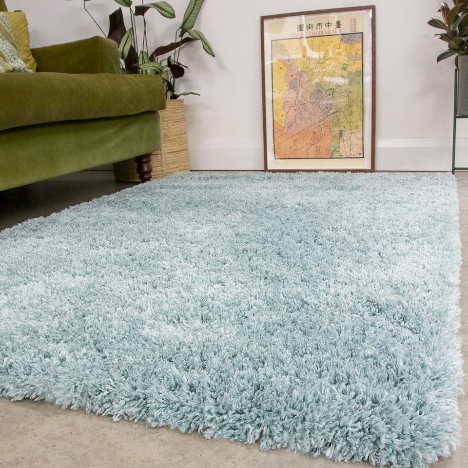 image 1 of KUKOON Duck Egg Blue Deep Pile Shaggy Living Room Area Rug 80cm x 150cm