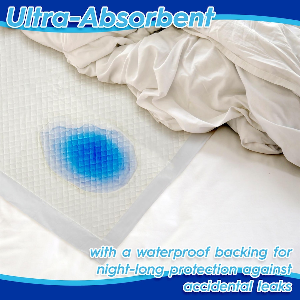 image 1 of Harbour Housewares 50x Disposable Incontinence Bed Pads - 32.5 x 45cm - Waterproof High Absorbency Mattress Protector Bed Sheet