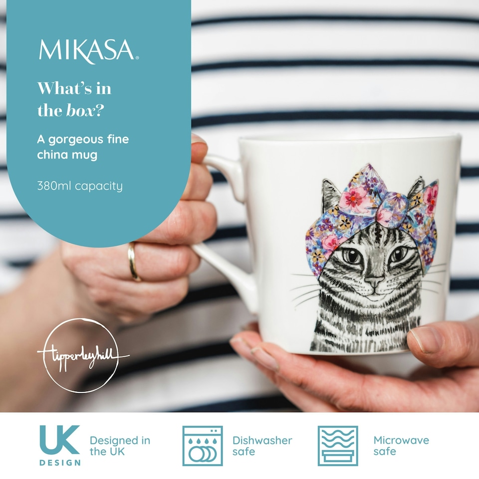 image 1 of Mikasa x Tipperleyhill Cat Print Porcelain Mug, 380ml Multi