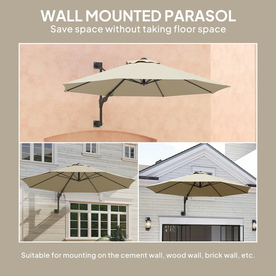 image 1 of Outsunny Sun Parasol with Vent, Wall Umbrella for Patio, Garden, Pool Brown | Khaki