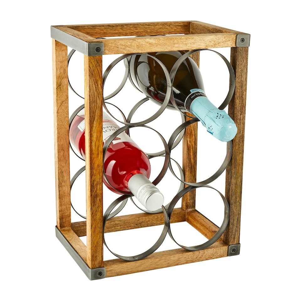 image 1 of KitchenCraft Wine Rack Wood Metal 6 Bottle
