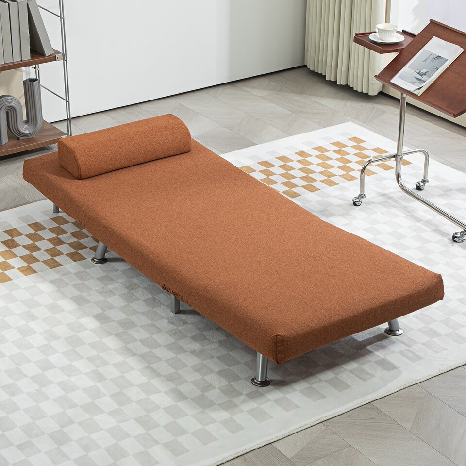 image 1 of HOMCOM Linen Chair Bed, 3-in-1 Convertible Sleeper Chair with Adjustable Backrest, Pillow, for Living Room, Bedroom, Coffee | Brown | One Size