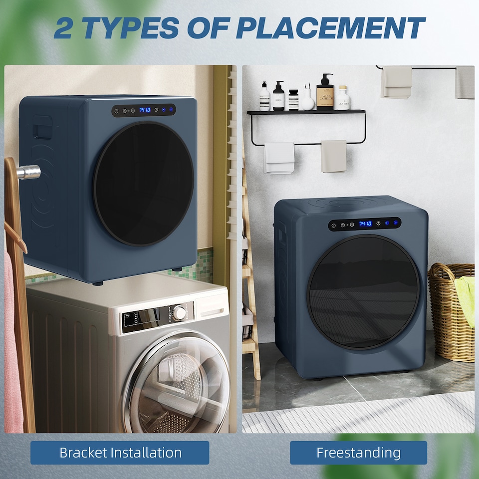 image 1 of HOMCOM 5 kg Portable Vented Tumble Dryer Machine with Timer, Blue