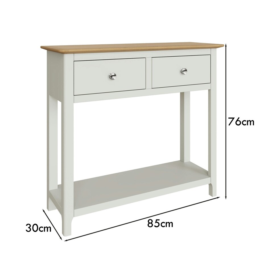 image 1 of Taberno Oak 2 Drawer Console Hallway Table Linen White White