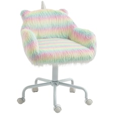 Vinsetto Fluffy Desk Chair with Arms, Faux Fur Home Office Chair, Unicorn Swivel Chair with Adjustable Height and Wheels, Colourful