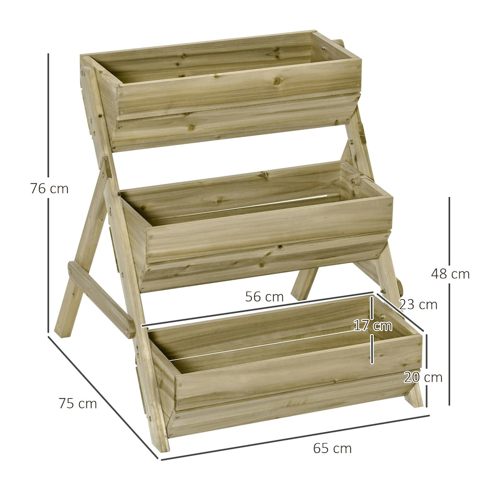 image 1 of Outsunny 3 Tier Raised Garden Bed Wooden Elevated Planter Box Kit, Brown