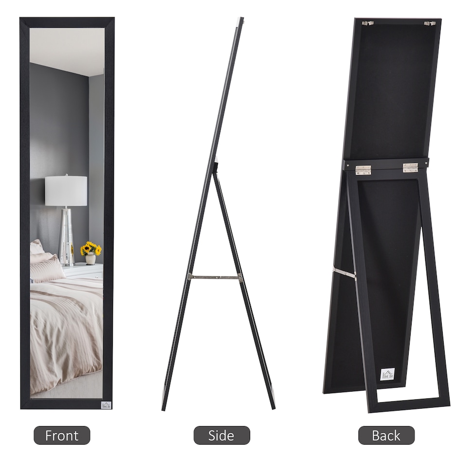 image 1 of HOMCOM Full Length Mirror, Floor Standing or Wall-Mounted Long Mirror, Rectangular Full Body Mirror for Bedroom, Living Room, Black