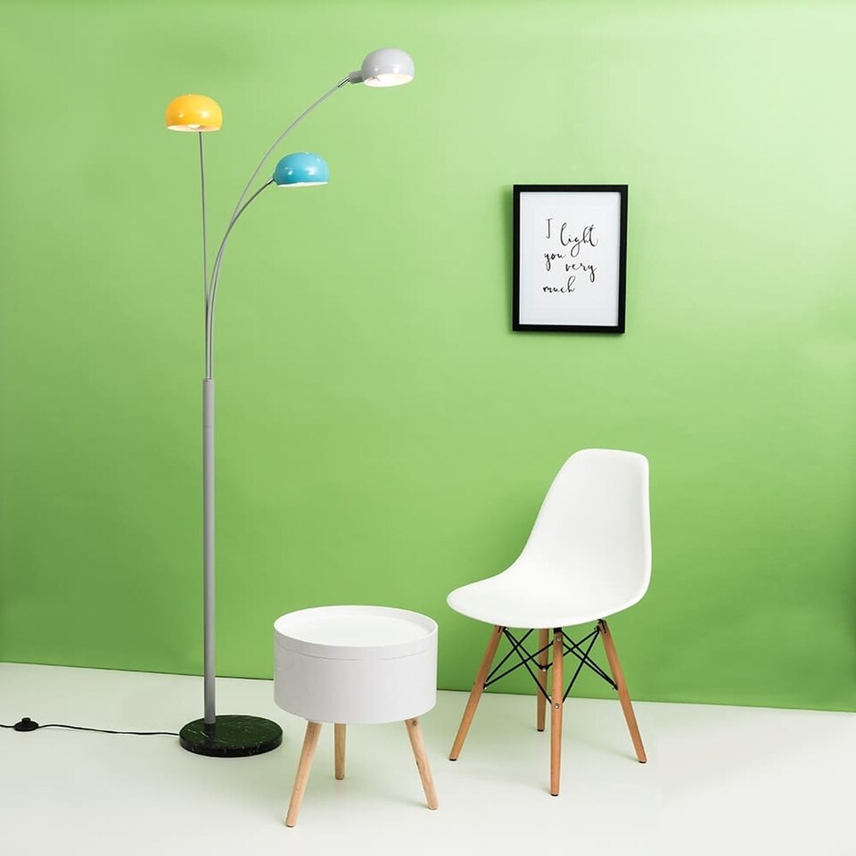 image 1 of ValueLights Curva 3 Way Grey Floor Lamp Multicoloured Shades