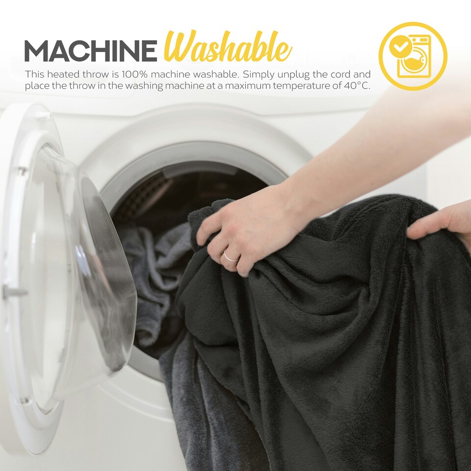 image 1 of MONHOUSE Heated Throw - Electric Blanket - Digital Controller - Timer up to 9 hours, 9 Heat Settings - Machine Washable - Single 130X160cm - BLACK SHEARLING