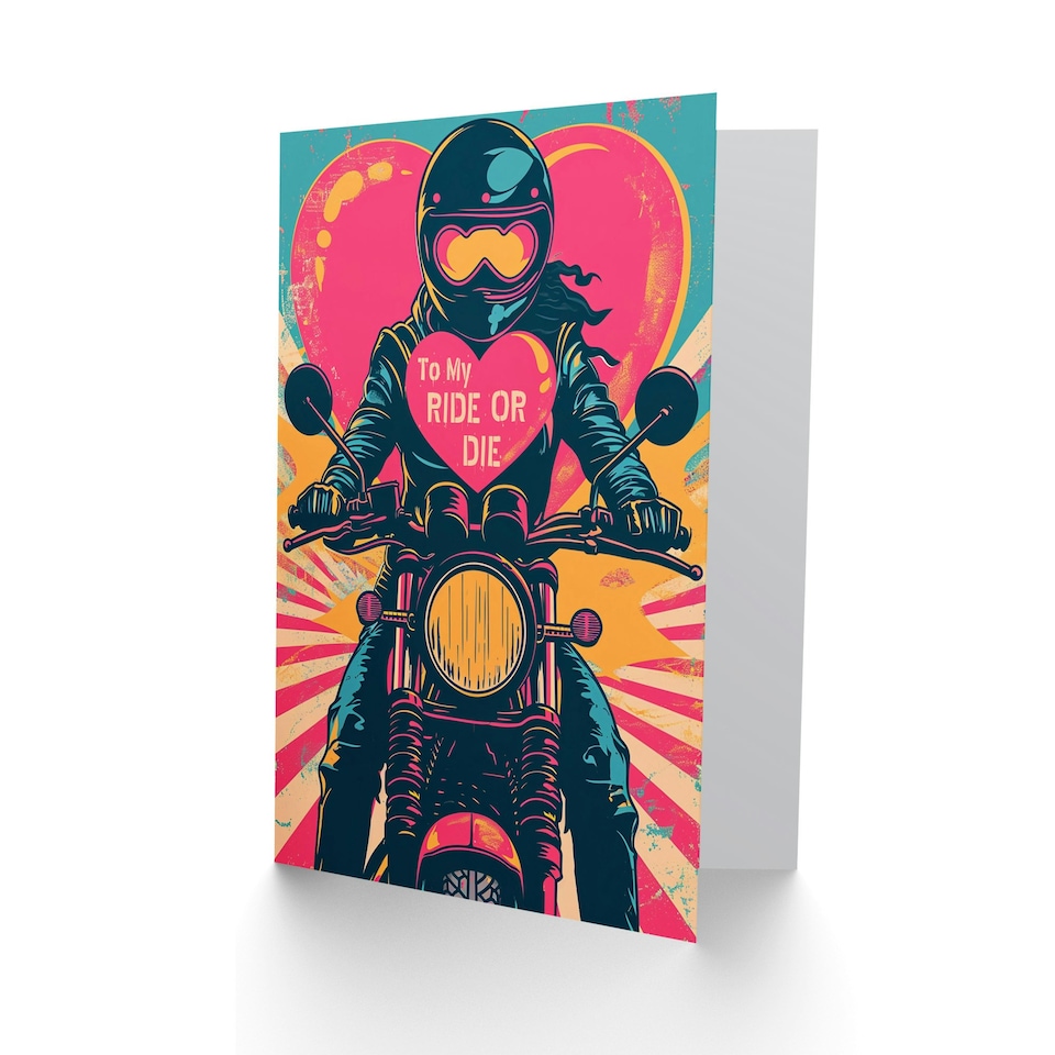 image 1 of Pop Biker Chick Ride or Die Anniversary Valentines Him Husband Card