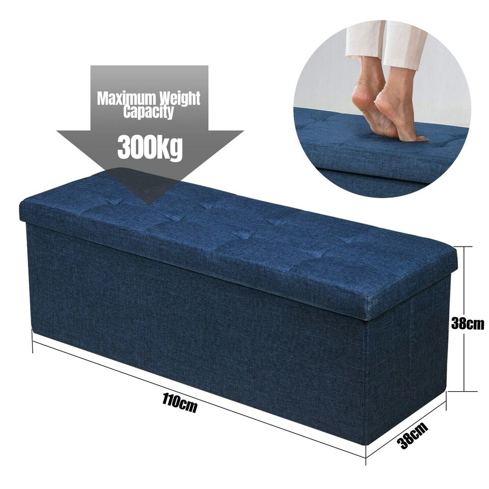 image 1 of COSTWAY Folding Storage Ottoman Bench Tufted Seat Blue Blue