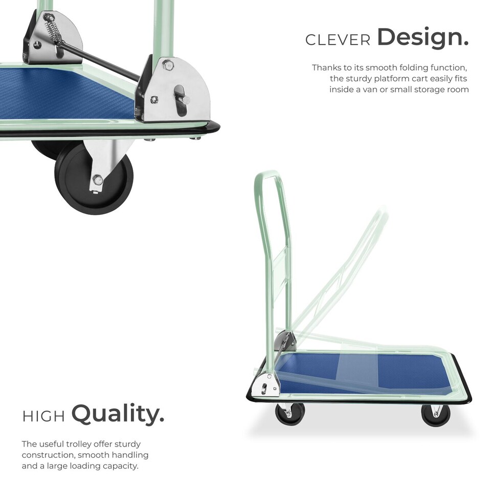 image 1 of Folding Trolley - 2 fixed, 2 swivel wheels, 150 kg load capacity, 73 x 47 cm load bed